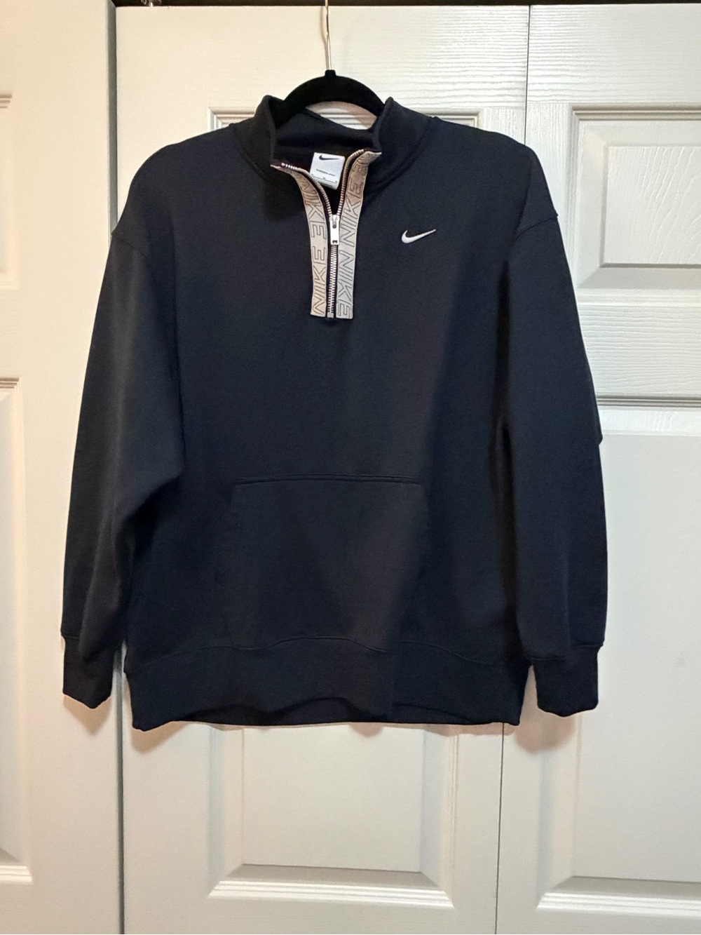 Nike Black Therma-Fit Zip-Up Hoodie with White Branded Trim